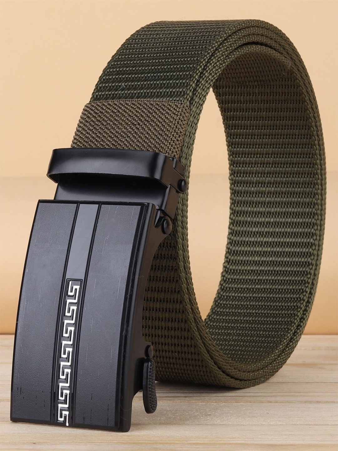 

ZORO Men Textured Slider Buckle Belt, Green