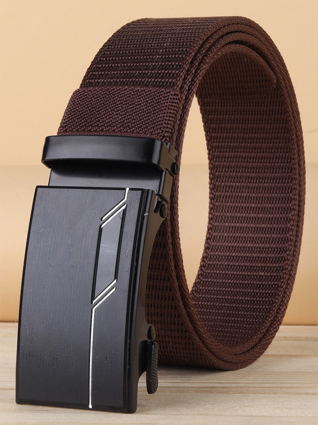 

ZORO Men Textured Slider Buckle Belt, Brown