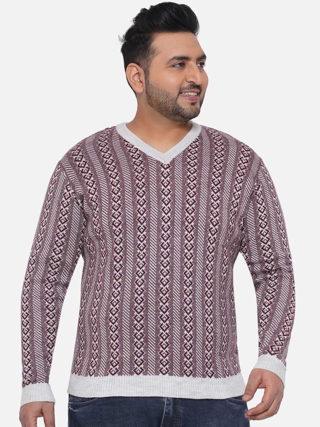 

Santonio Men Plus Size Ethnic Motifs Printed Cotton Pullover, Maroon