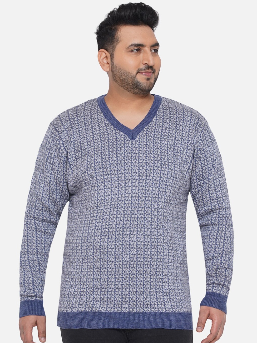 

Santonio Plus Size Printed V-Neck Pure Cotton Pullover, Blue