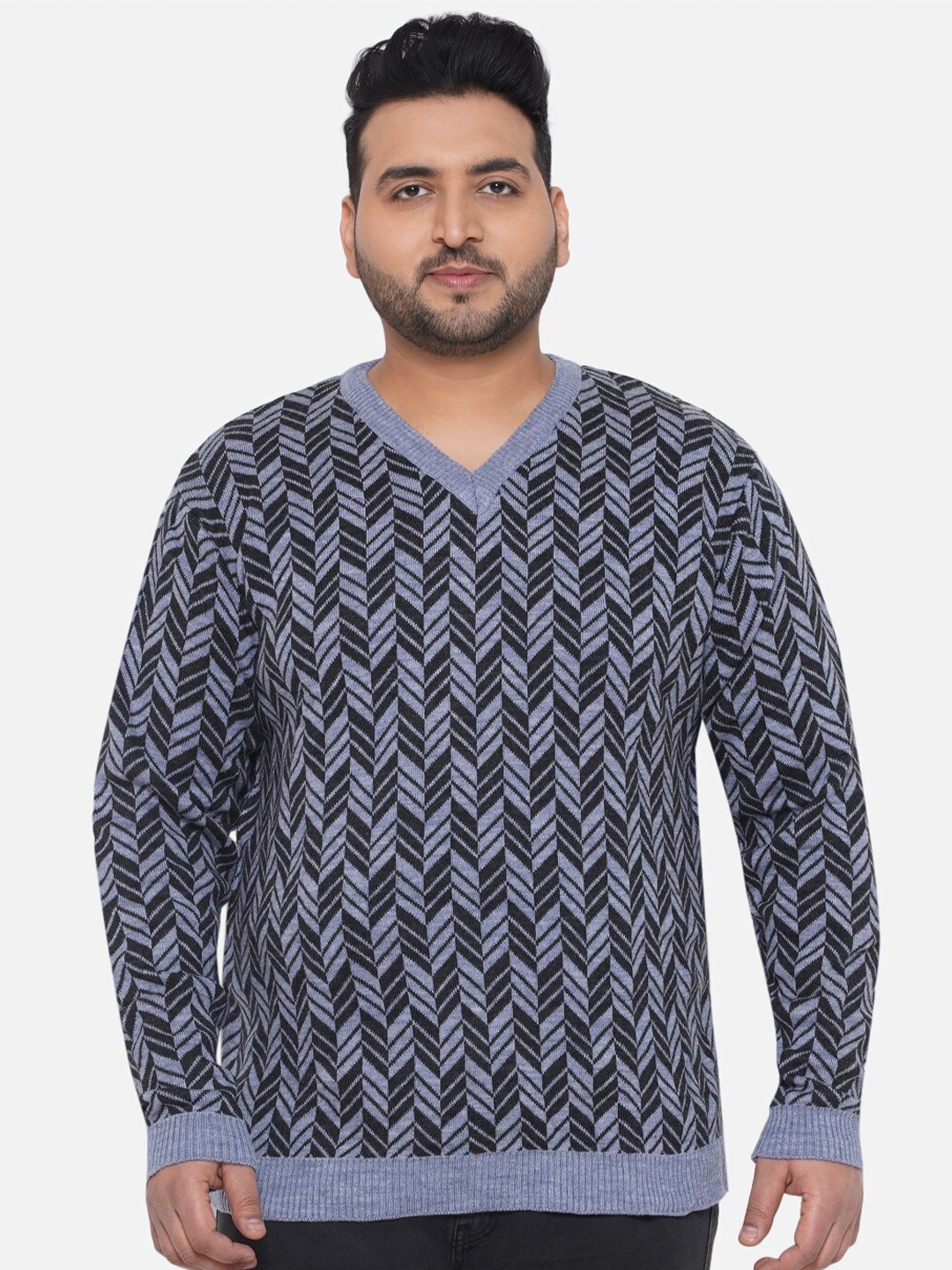 

Santonio Plus Size Printed V-Neck Pure Cotton Pullover, Black