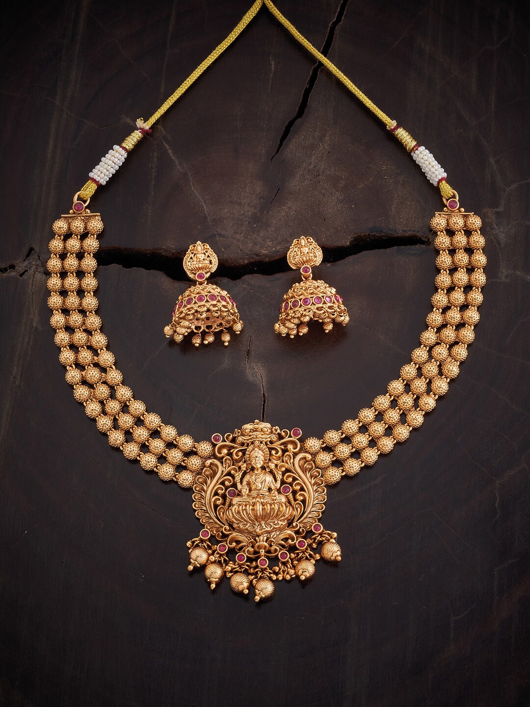 

Kushal's Fashion Jewellery Copper Necklace With Earrings, Gold