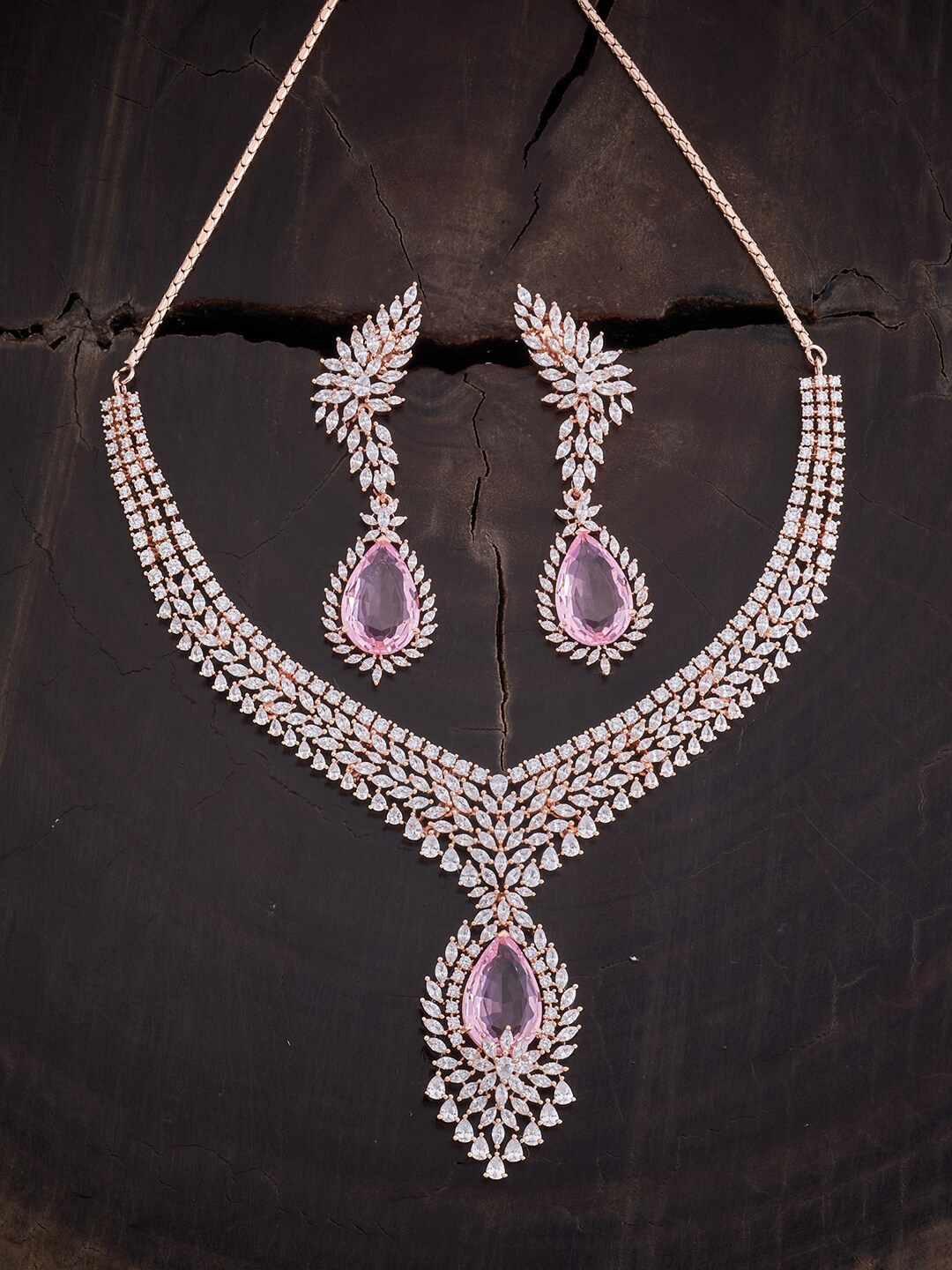 

Kushal's Fashion Jewellery Rose-Gold Plated Cubic Zirconia Necklace Set
