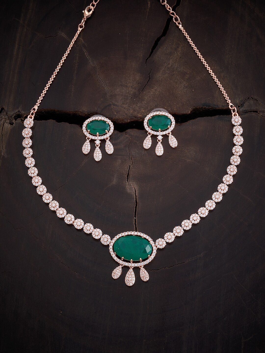 

Kushal's Fashion Jewellery Rose-Gold Plated CZ Necklace With Earrings