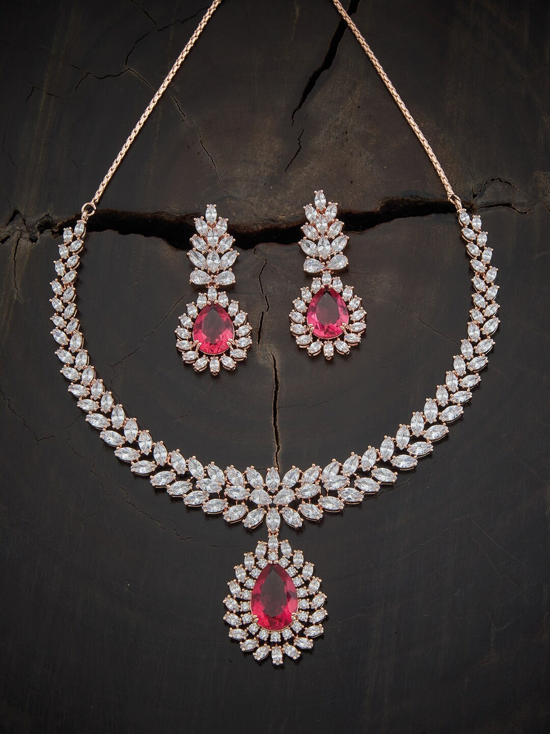 

Kushal's Fashion Jewellery Rose Gold-Plated Cubic Zirconia-Studded Jewellery Set