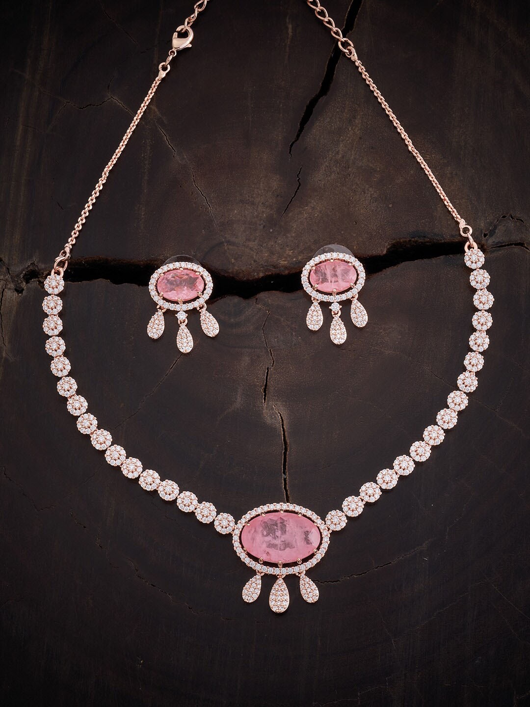 

Kushal's Fashion Jewellery Rose Gold Plated Cubic Zirconia Studded Jewellery Set