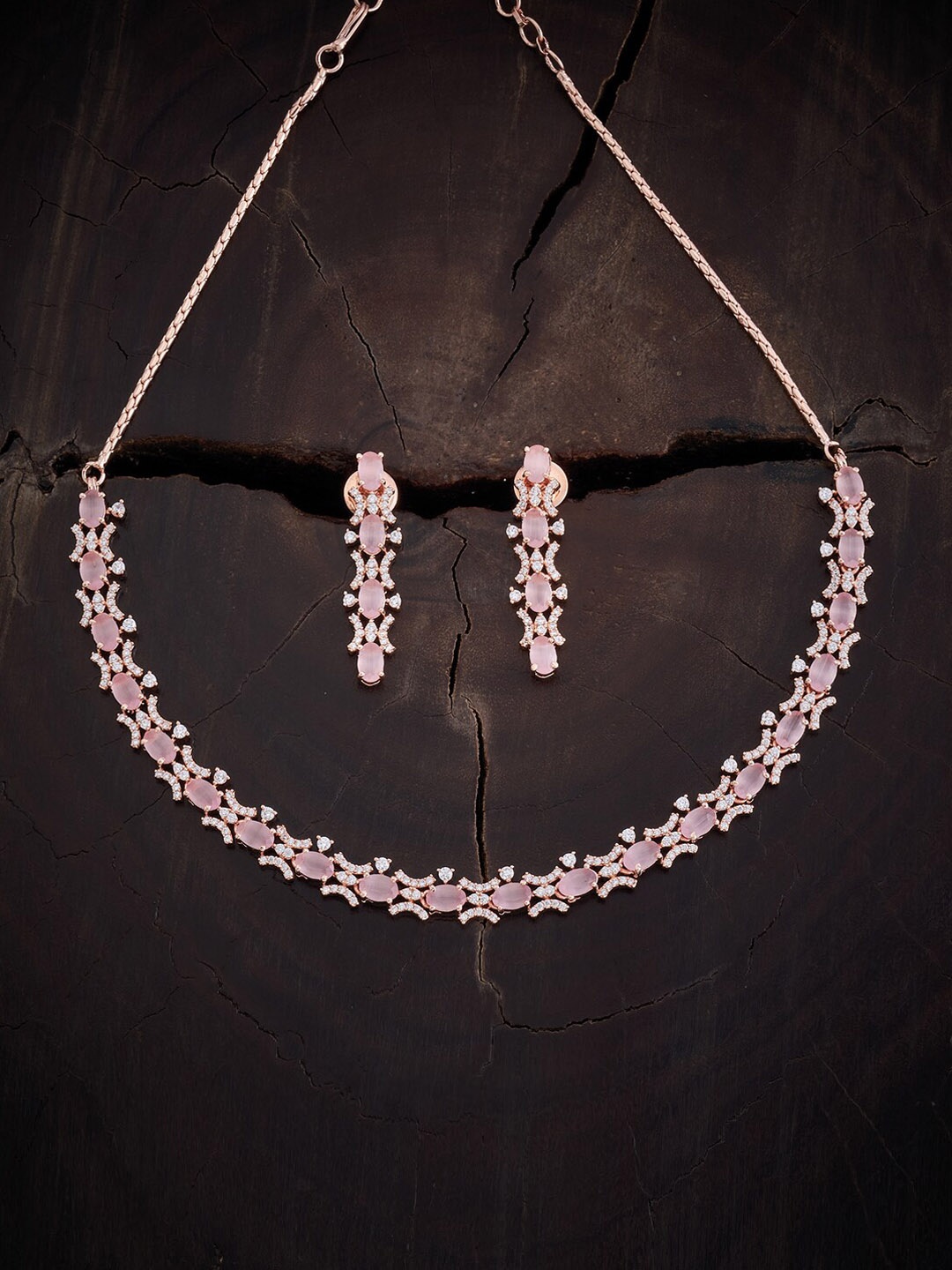 

Kushal's Fashion Jewellery Rose-Gold Plated CZ Necklace With Earrings