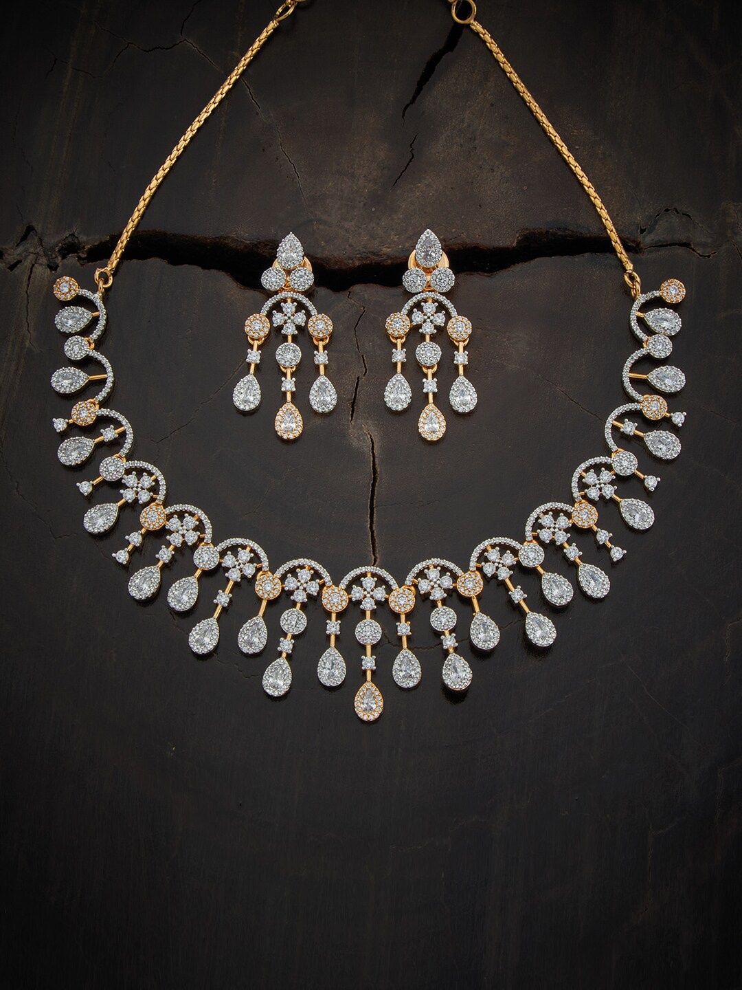 

Kushal's Fashion Jewellery Gold-Plated CZ Necklace With Earrings