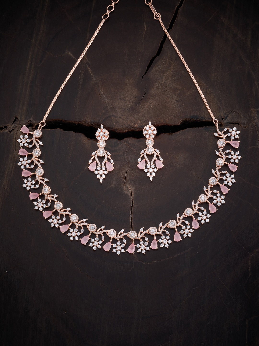 

Kushal's Fashion Jewellery Rose-Gold Plated CZ Studded Jewellery Set
