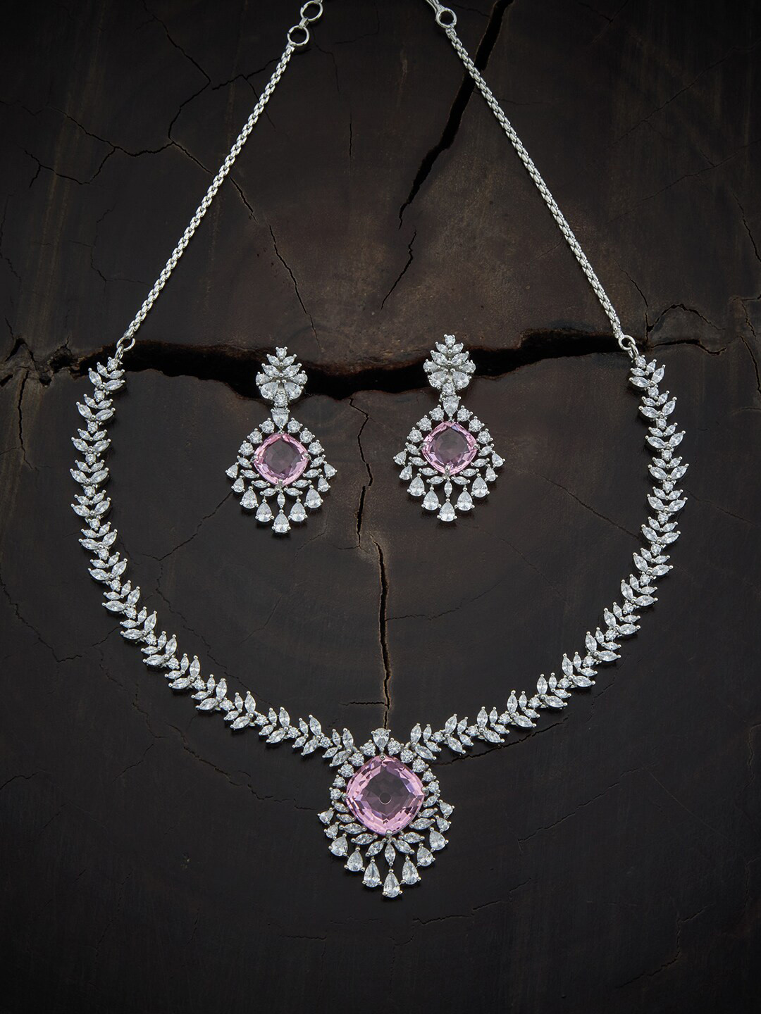 

Kushal's Fashion Jewellery Rhodium-Plated Cubic Zirconia-Studded Jewellery Set, Silver