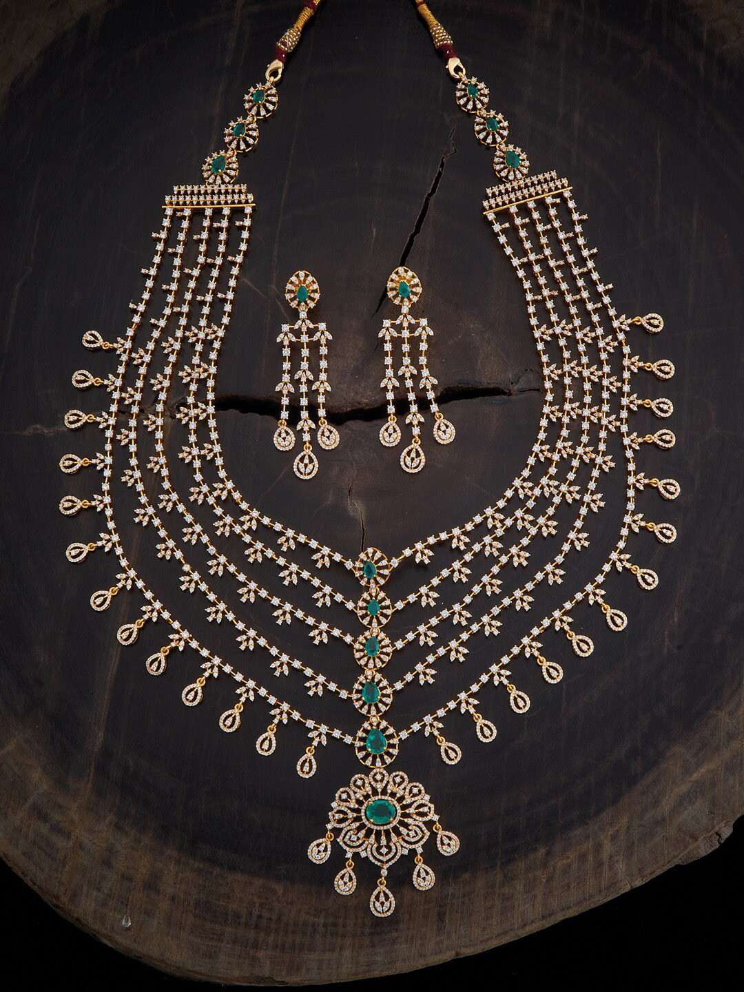 

Kushal's Fashion Jewellery 92.5 Pure Silver Gold Plated CZ Studded Jewellery Set