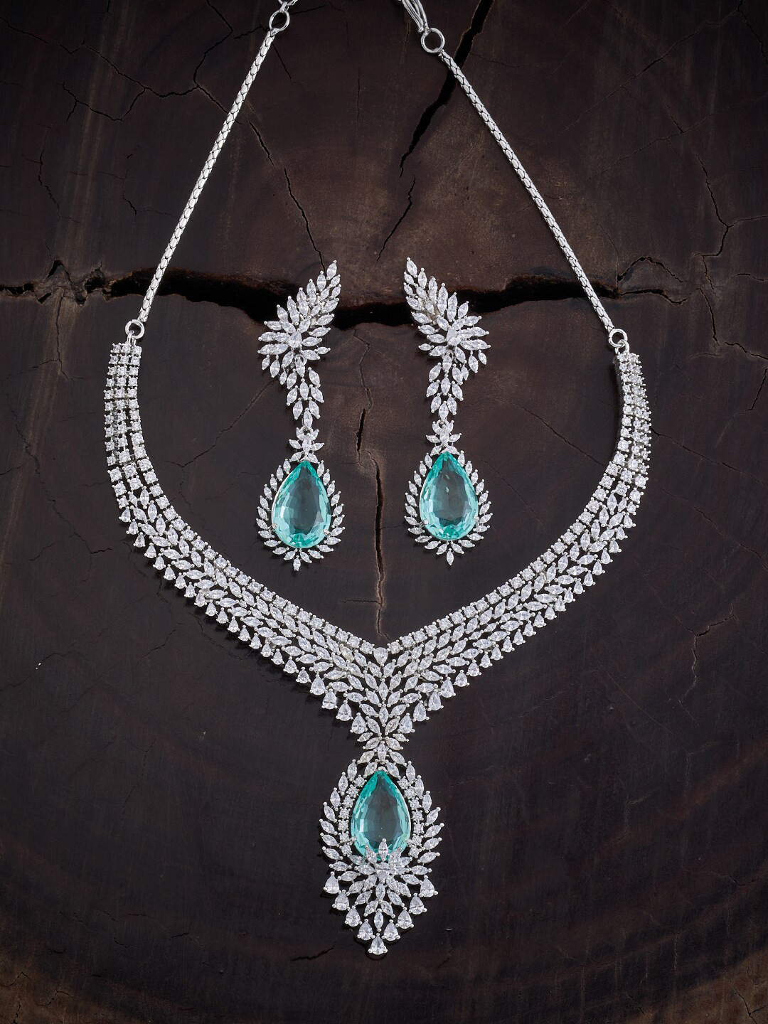 

Kushal's Fashion Jewellery Rhodium-Plated Sparkling CZ Jewellery Set, Silver