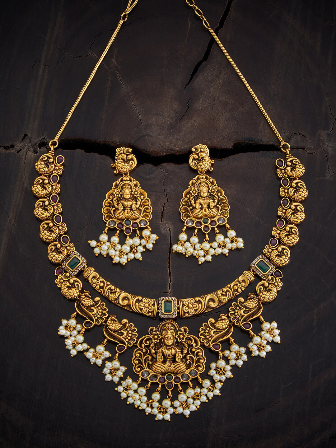 

Kushal's Fashion Jewellery Antique Artificial Stones Necklace Set, Red