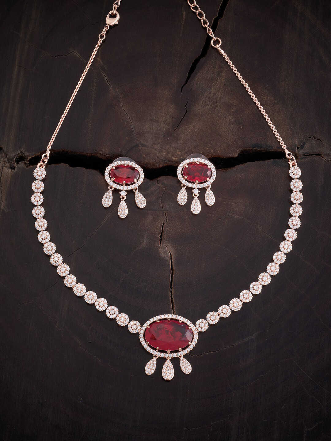 

Kushal's Fashion Jewellery Rose Gold Plated Cubic Zirconia Studded Jewellery Set