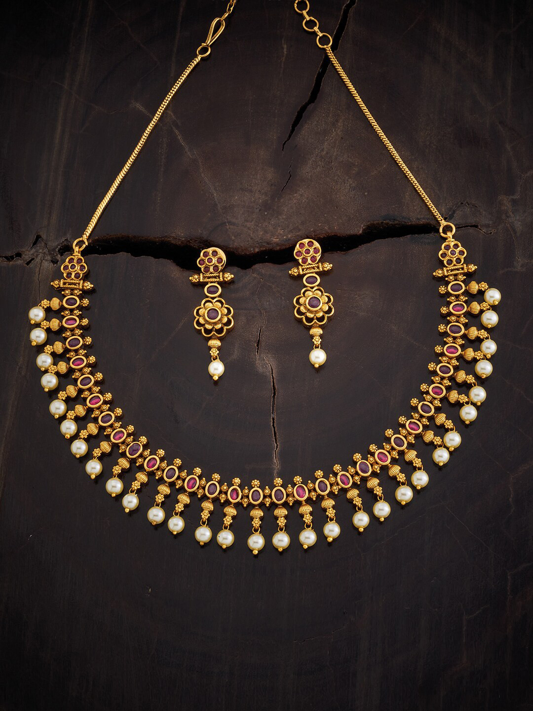 

Kushal's Fashion Jewellery Gold Plated Ruby Stones & Beaded Necklace Set