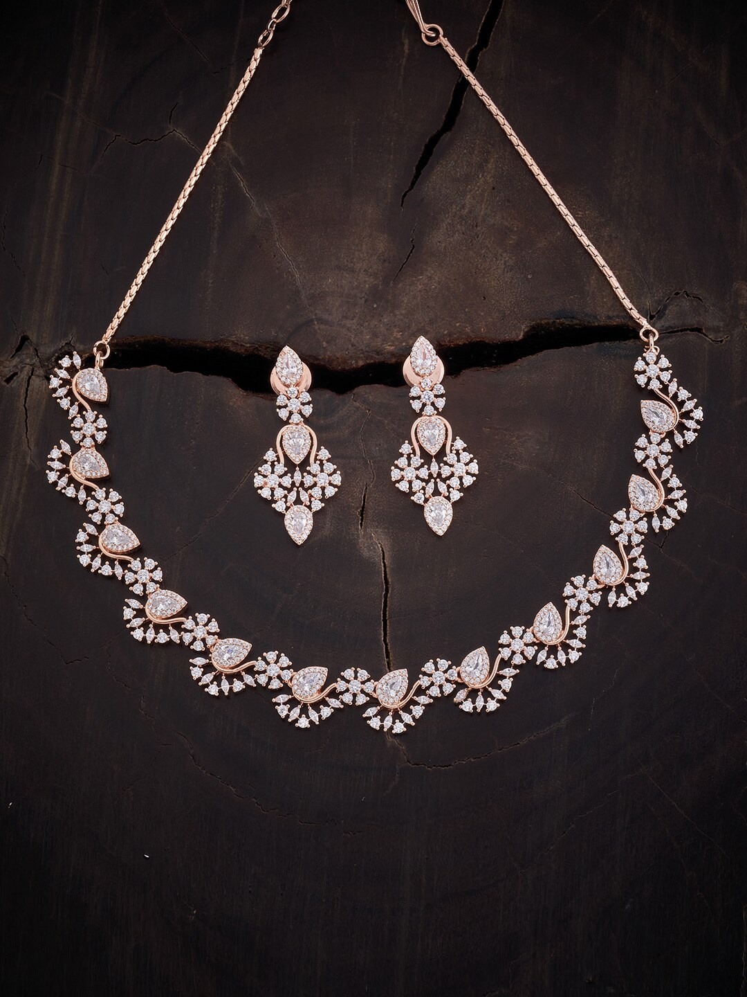 

Kushal's Fashion Jewellery Rose-Gold Plated Sparkling Cubic Zirconia Necklace Set
