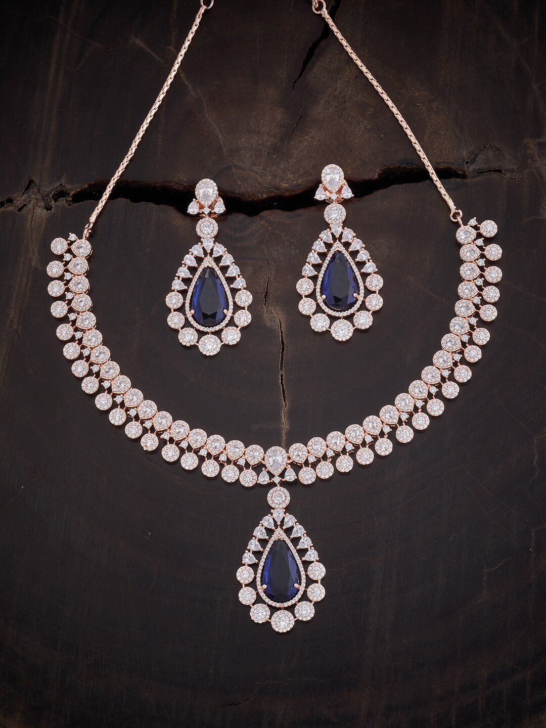 

Kushal's Fashion Jewellery Rose-Gold Plated Sparkling Cubic Zirconia Necklace Set