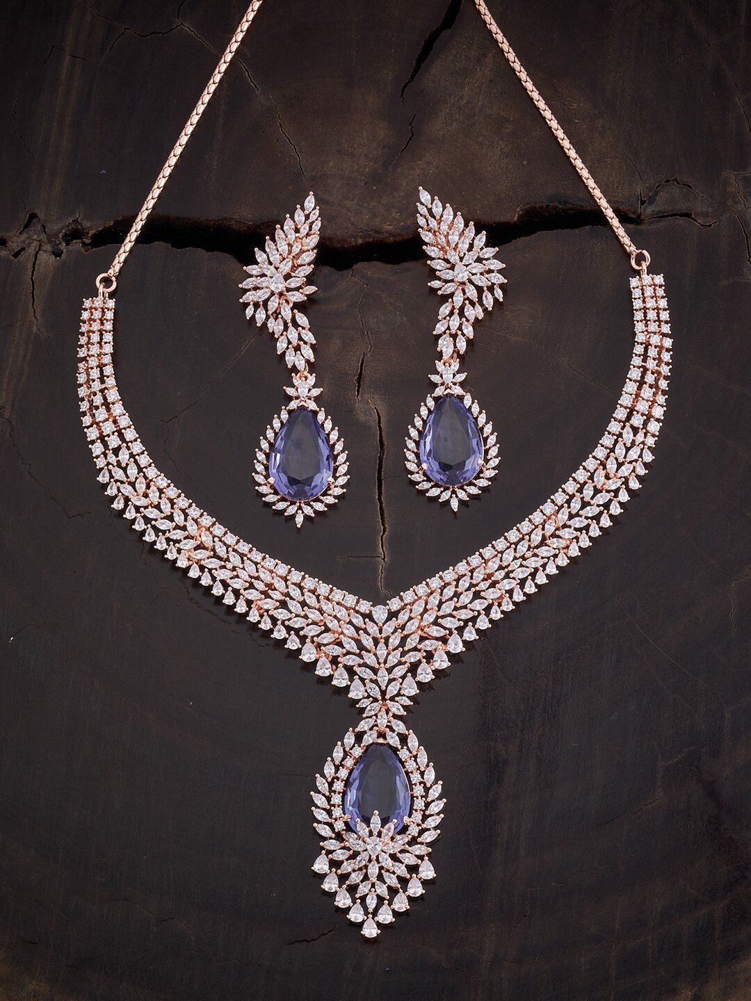 

Kushal's Fashion Jewellery Rose-Gold Plated Sparkling Cubic Zirconia Necklace Set