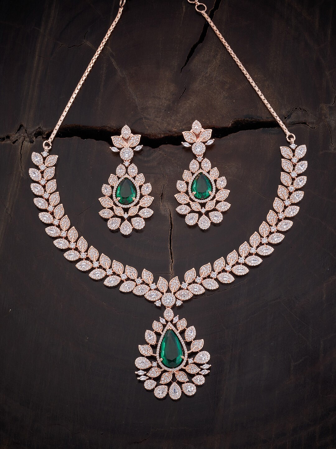 

Kushal's Fashion Jewellery Rose Gold Plated CZ Jewellery Set