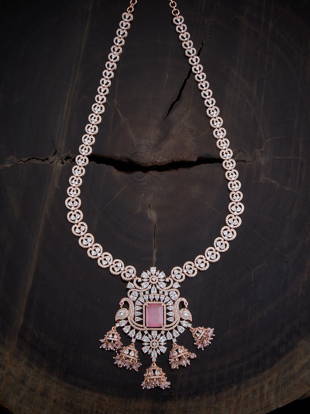 

Kushal's Fashion Jewellery Rose Gold Plated CZ Studded Necklace