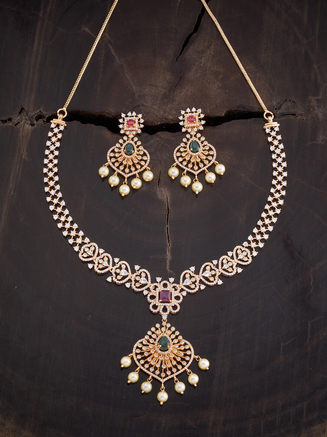 

Kushal's Fashion Jewellery Gold Plated CZ Studded Jewellery Set