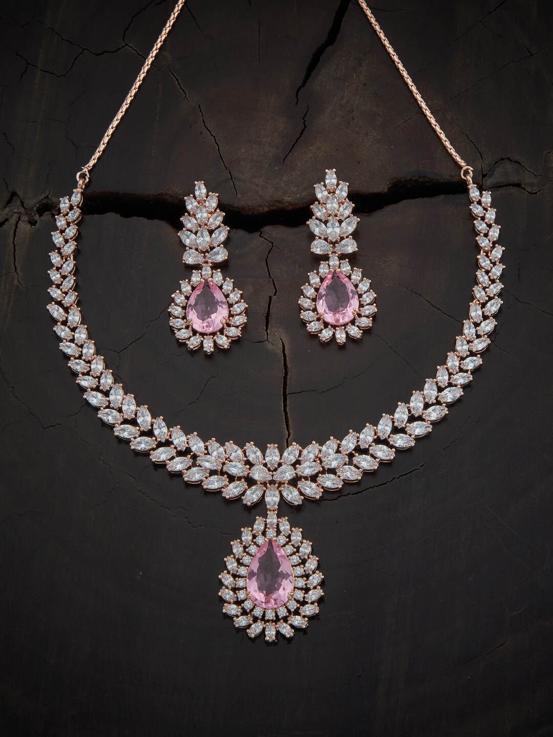 

Kushal's Fashion Jewellery Rose-Gold Plated Sparkling CZ Necklace Set