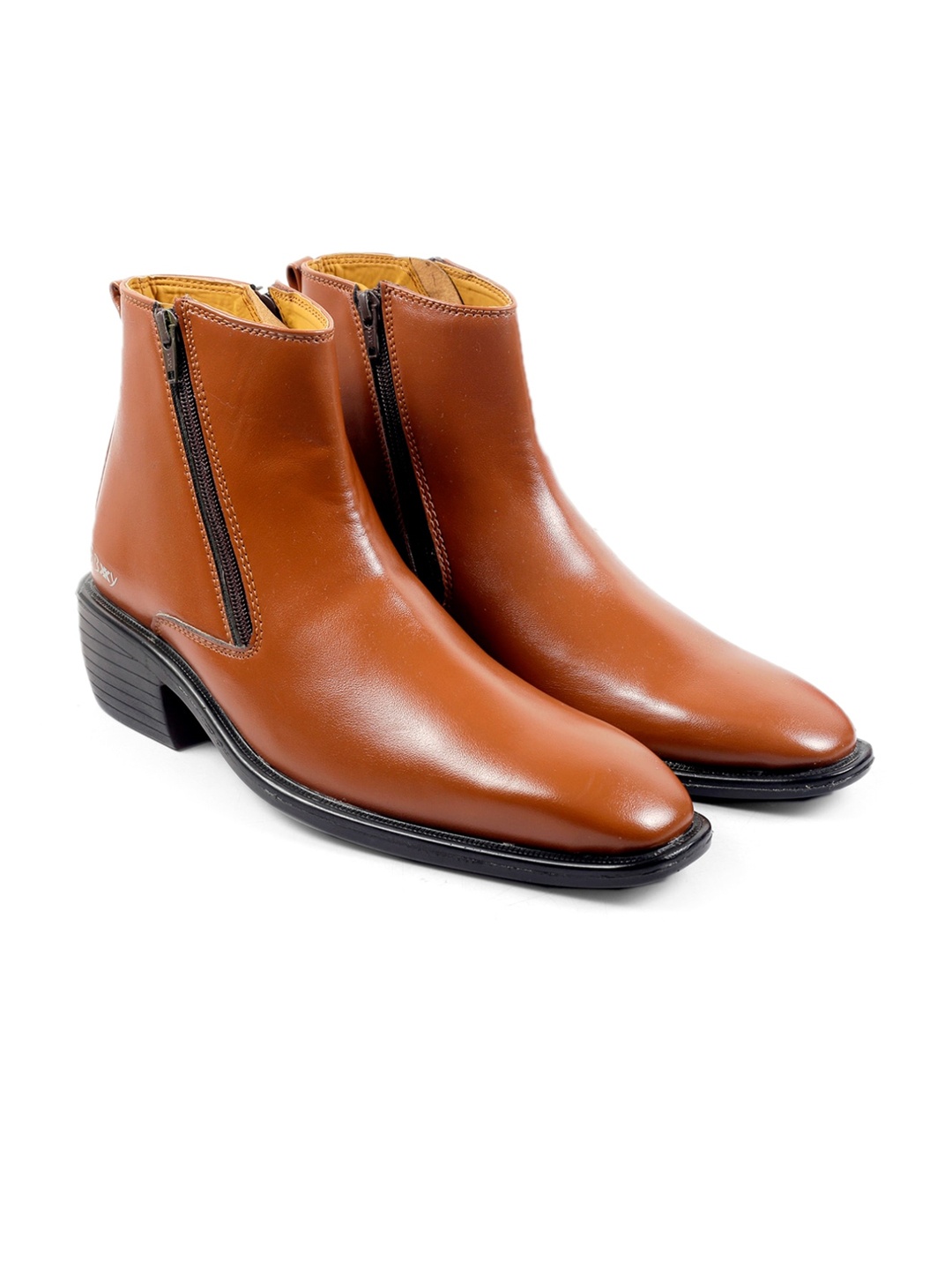 

Bxxy Men Mid Top Block-Heel Height Increasing Chelsea Boots, Tan