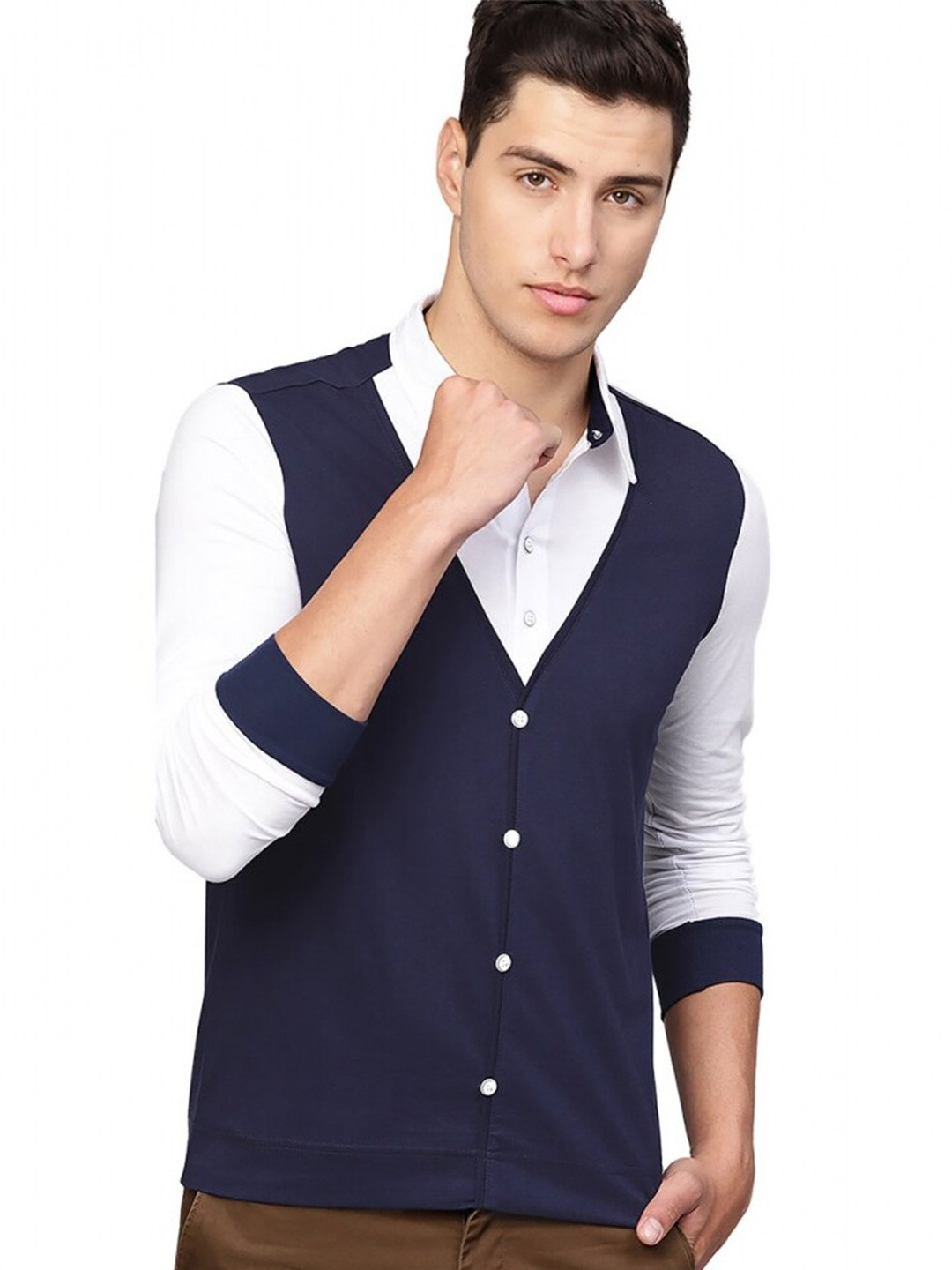 

Eyebogler Colourblocked Slim Fit Cotton Shirt, Navy blue