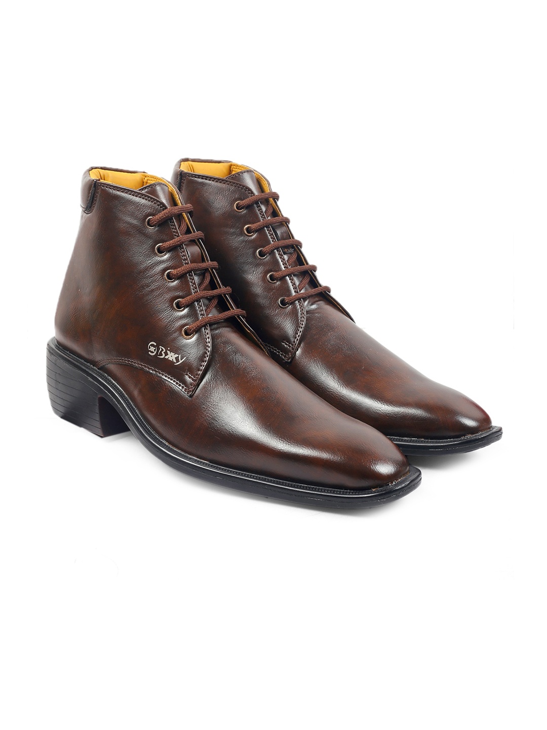

Bxxy Men Block-Heeled Height Increasing Regular Boots, Brown