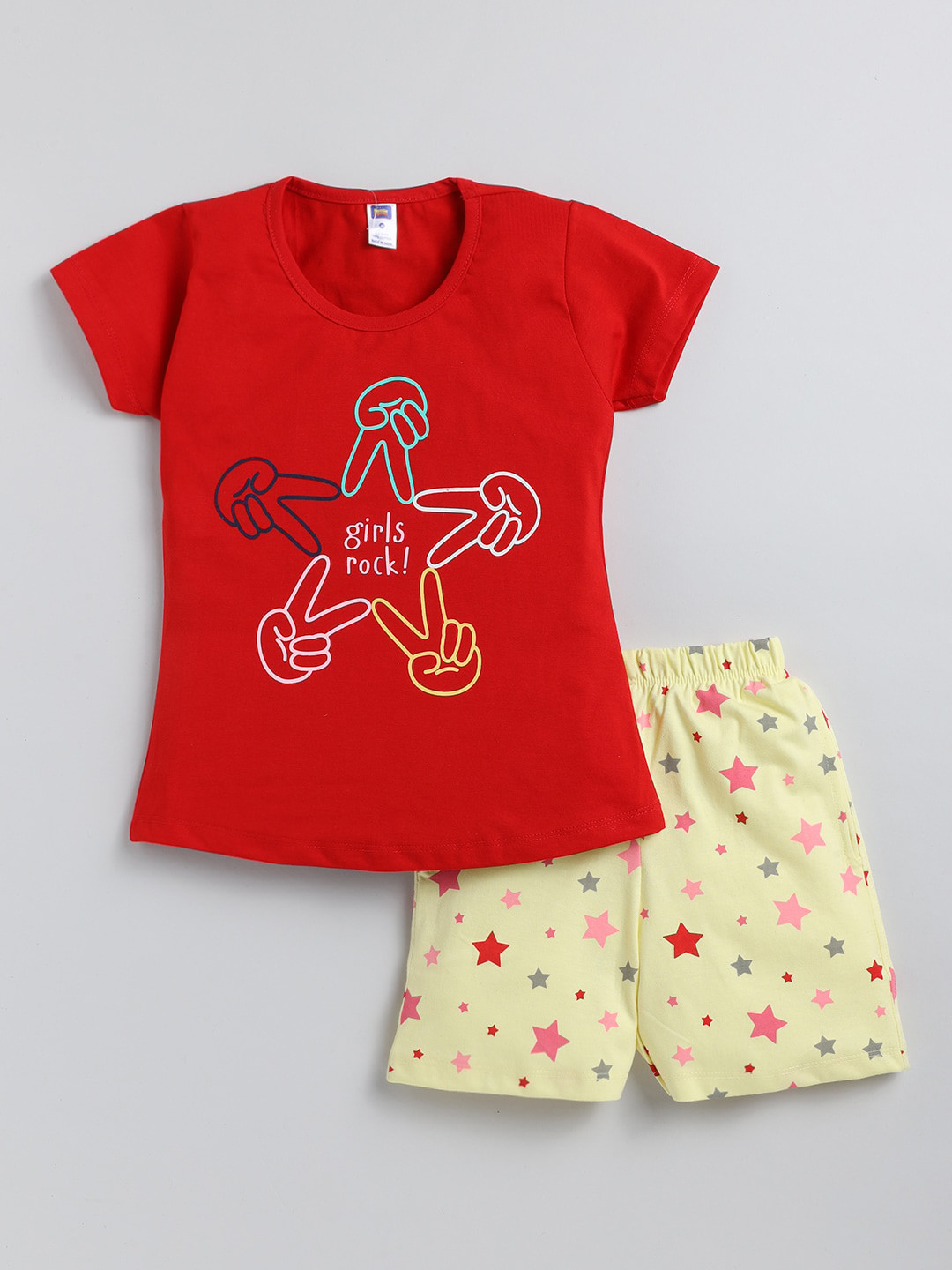 

Nottie Planet Girls Conversational Printed Pure Cotton Night Suit, Red