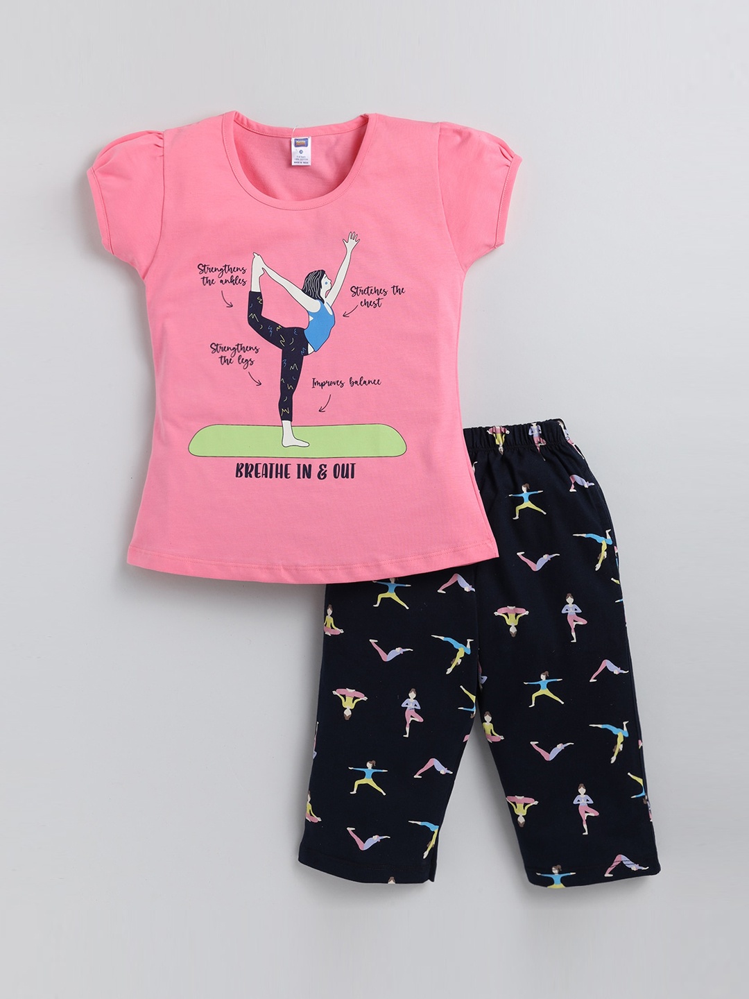 

Nottie Planet Girls Conversational Printed Pure Cotton Night Suit, Pink