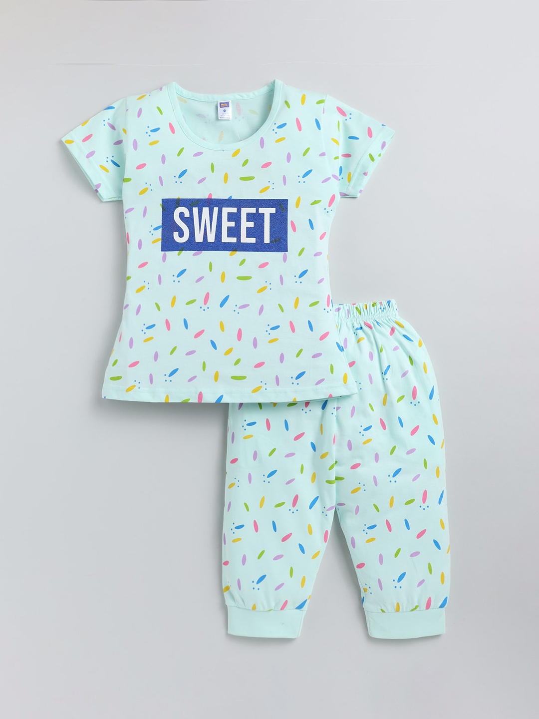 

Nottie Planet Girls Conversational Printed Pure Cotton Night Suit, Blue