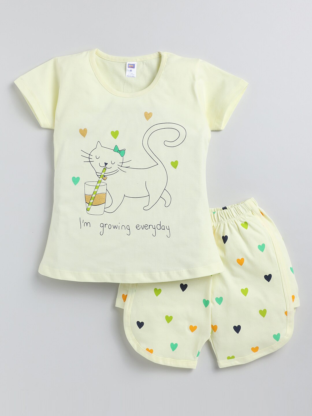 

Nottie Planet Girls Graphic Printed Pure Cotton Night Suit, Yellow
