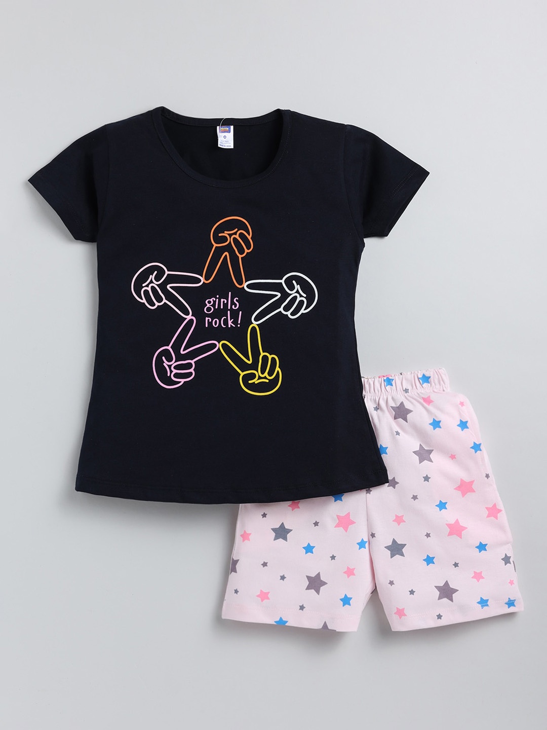 

Nottie Planet Girls Conversational Printed Pure Cotton Night Suit, Navy blue