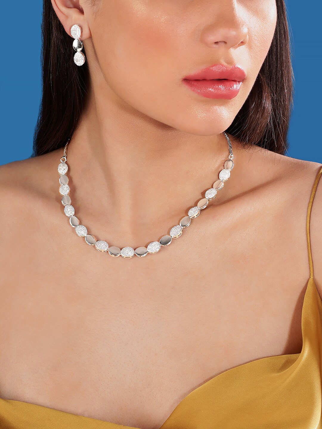 

Rubans Rhodium-Plated CZ-Studded Jewellery Set, Silver