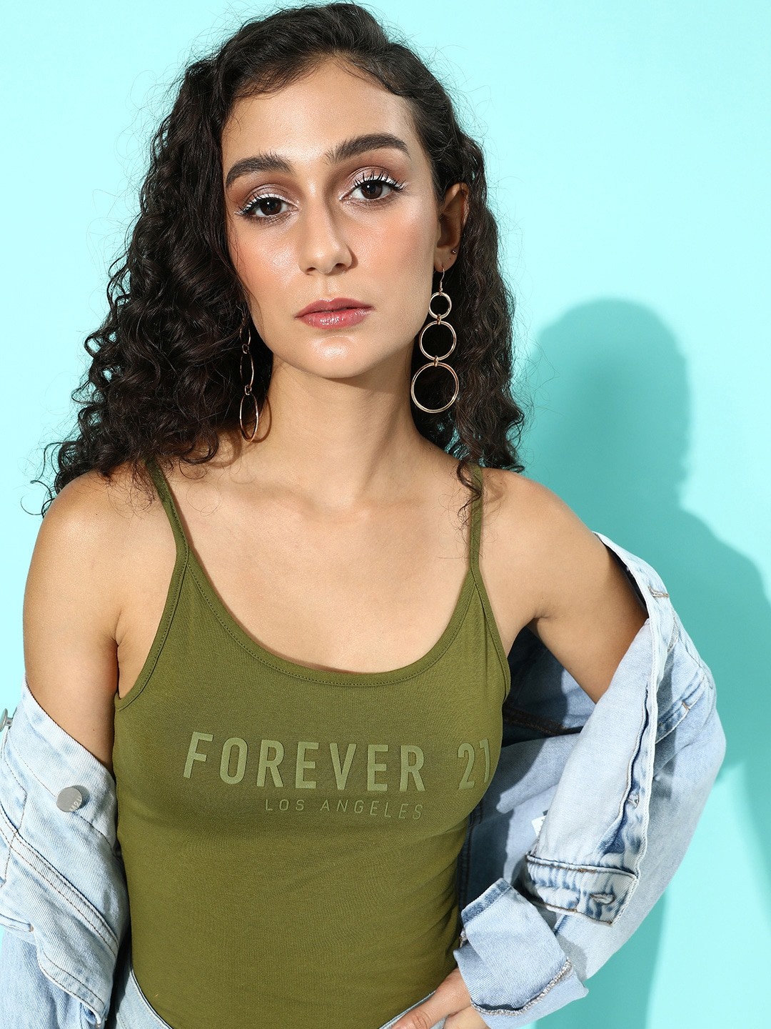 

FOREVER 21 Brand Logo Printed Tank Top, Olive