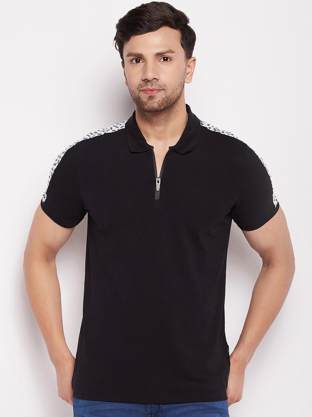 

CAMLA Polo Collar Short Sleeves Cotton T-shirt, Black