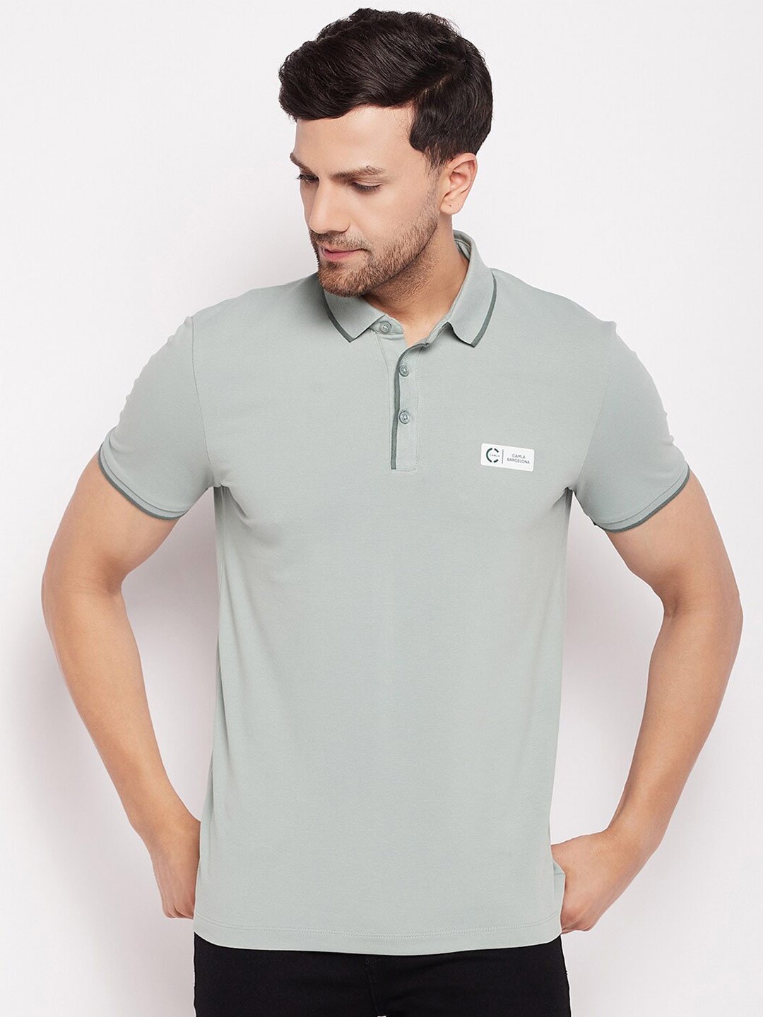 

CAMLA Polo Collar Short Sleeves Cotton T-shirt, Green