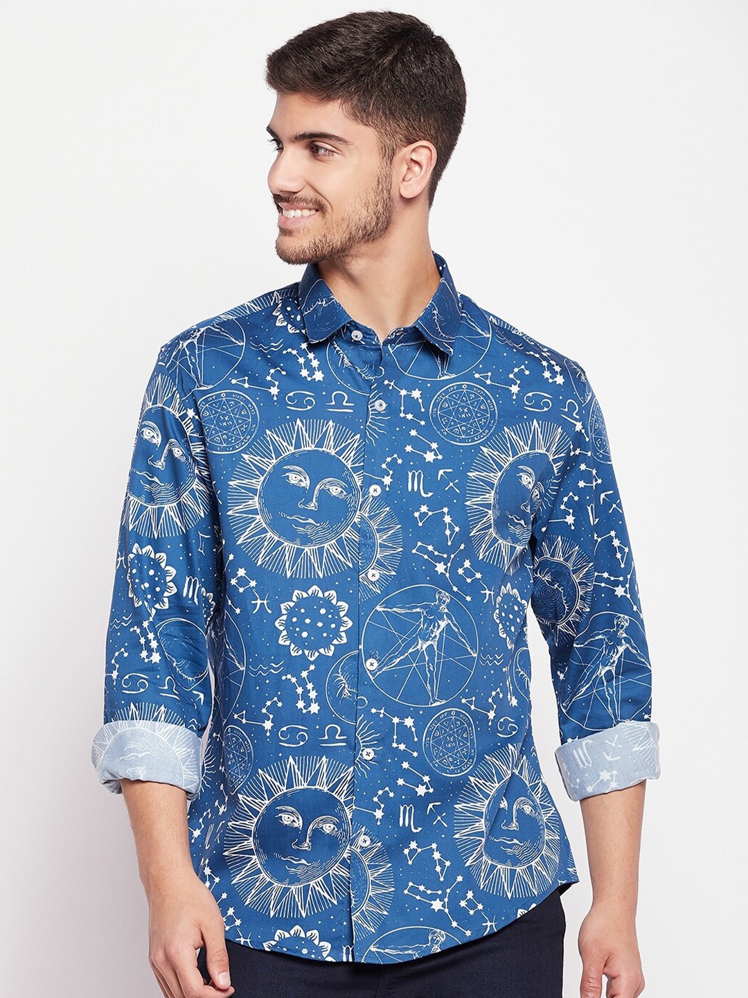 

CAMLA Abstract Printed Cotton Casual Shirt, Blue