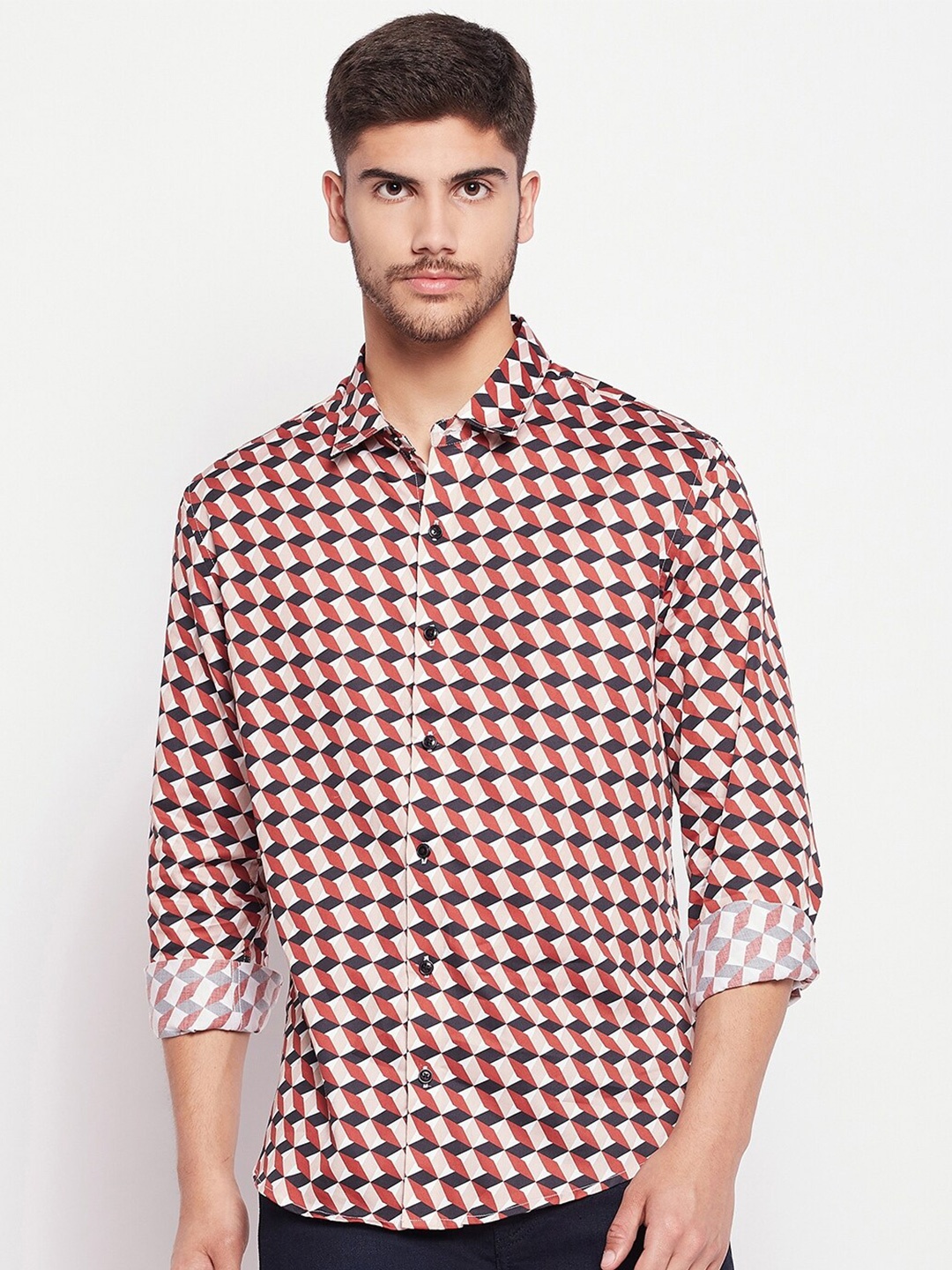 

CAMLA Geometric Printed Cotton Casual Shirt, Rust
