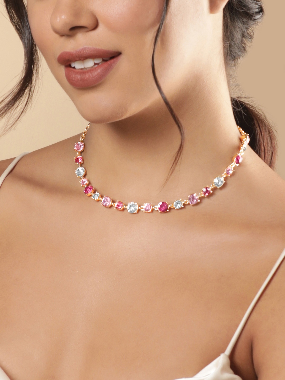 

Rubans Voguish Brass Gold-Plated Necklace, Pink