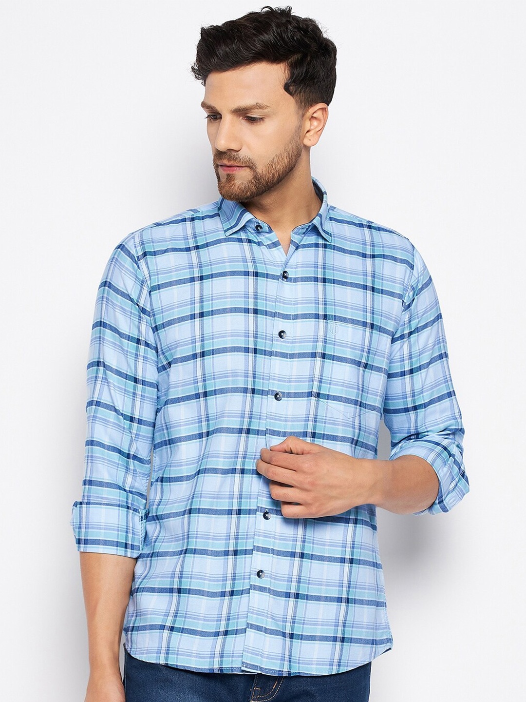 

Duke Slim Fit Tartan Checked Opaque Casual Shirt, Blue