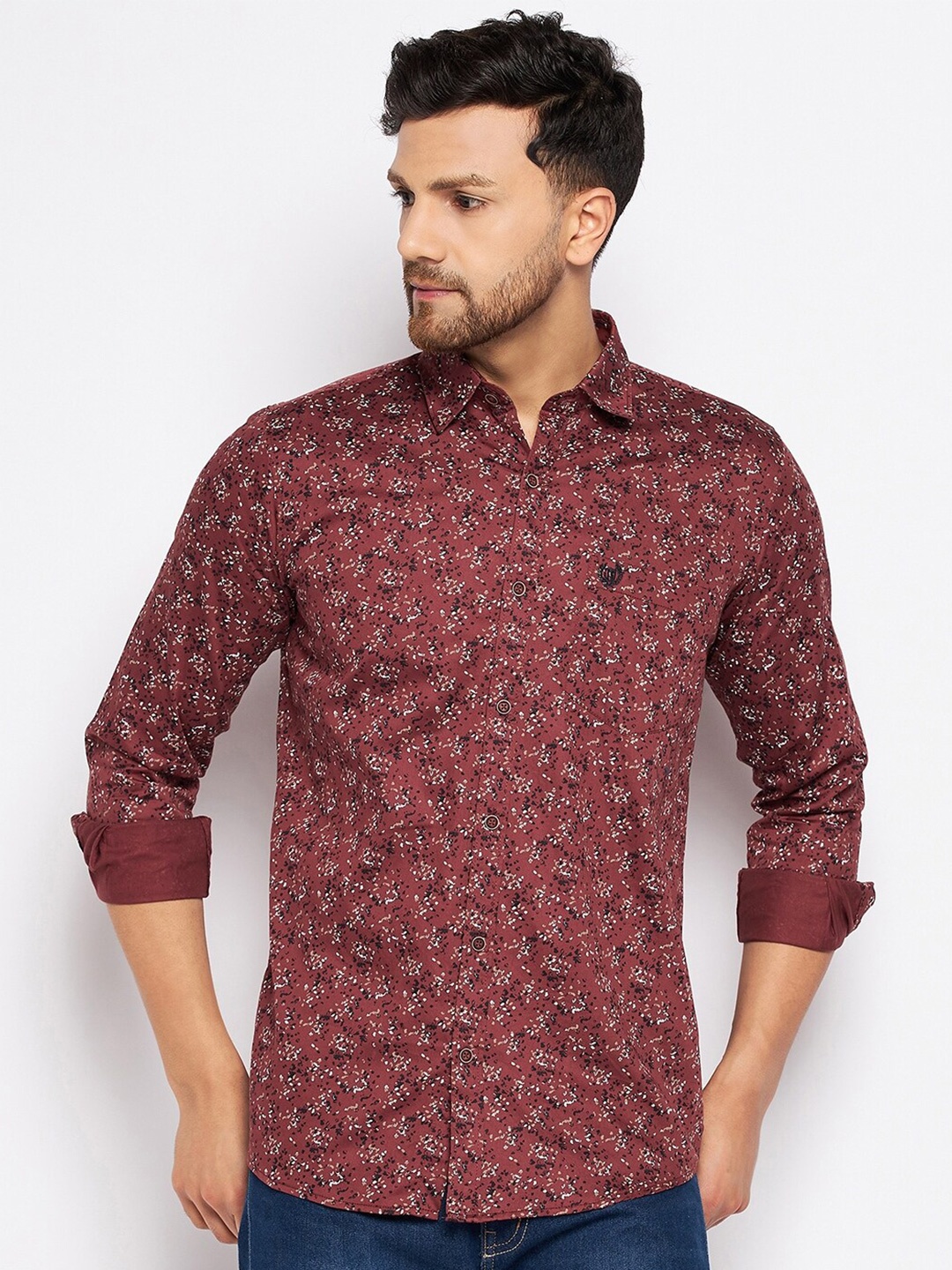 

Duke Slim Fit Abstract Printed Opaque Casual Shirt, Red