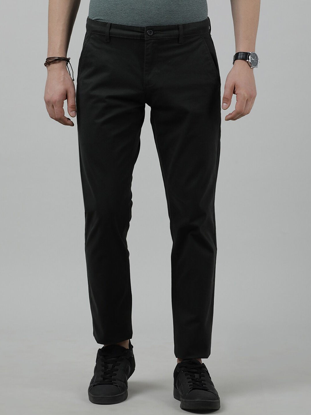 

Crocodile Men Flat-Front Mid-Rise Cotton Slim Fit Trousers, Black