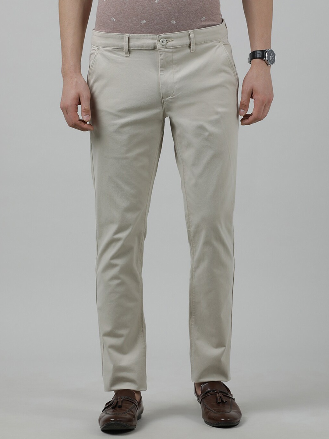 

Crocodile Men Cotton Slim Fit Chinos Trousers, Beige