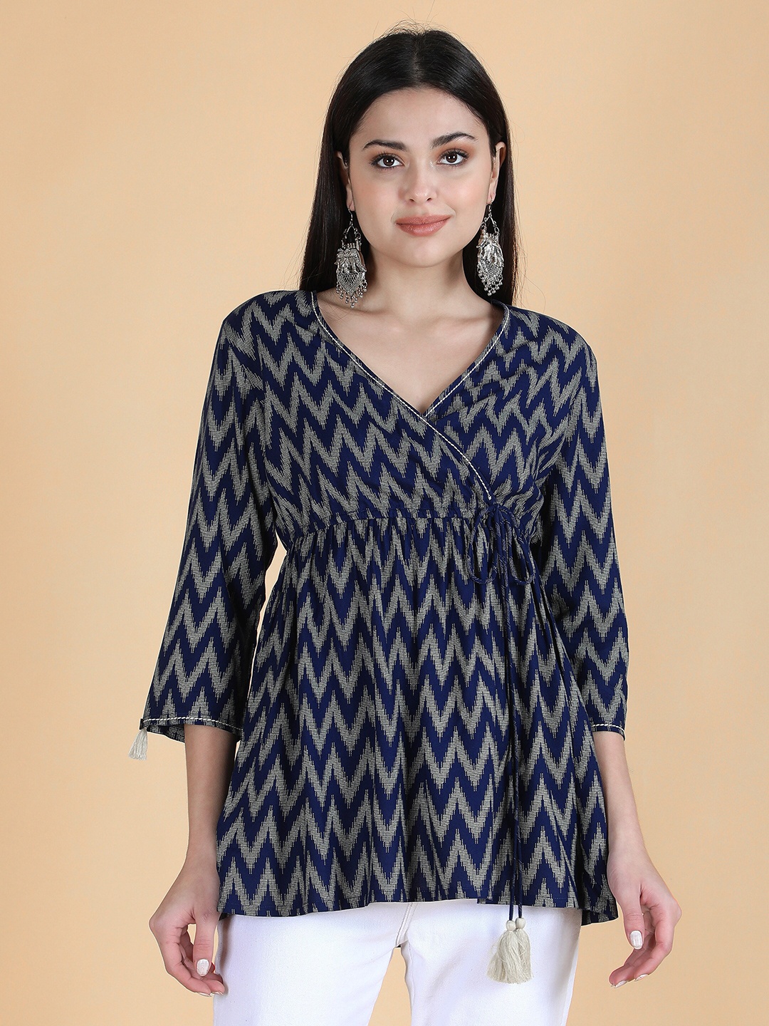 

HERE&NOW Geometric Printed Empire Longline Top, Blue