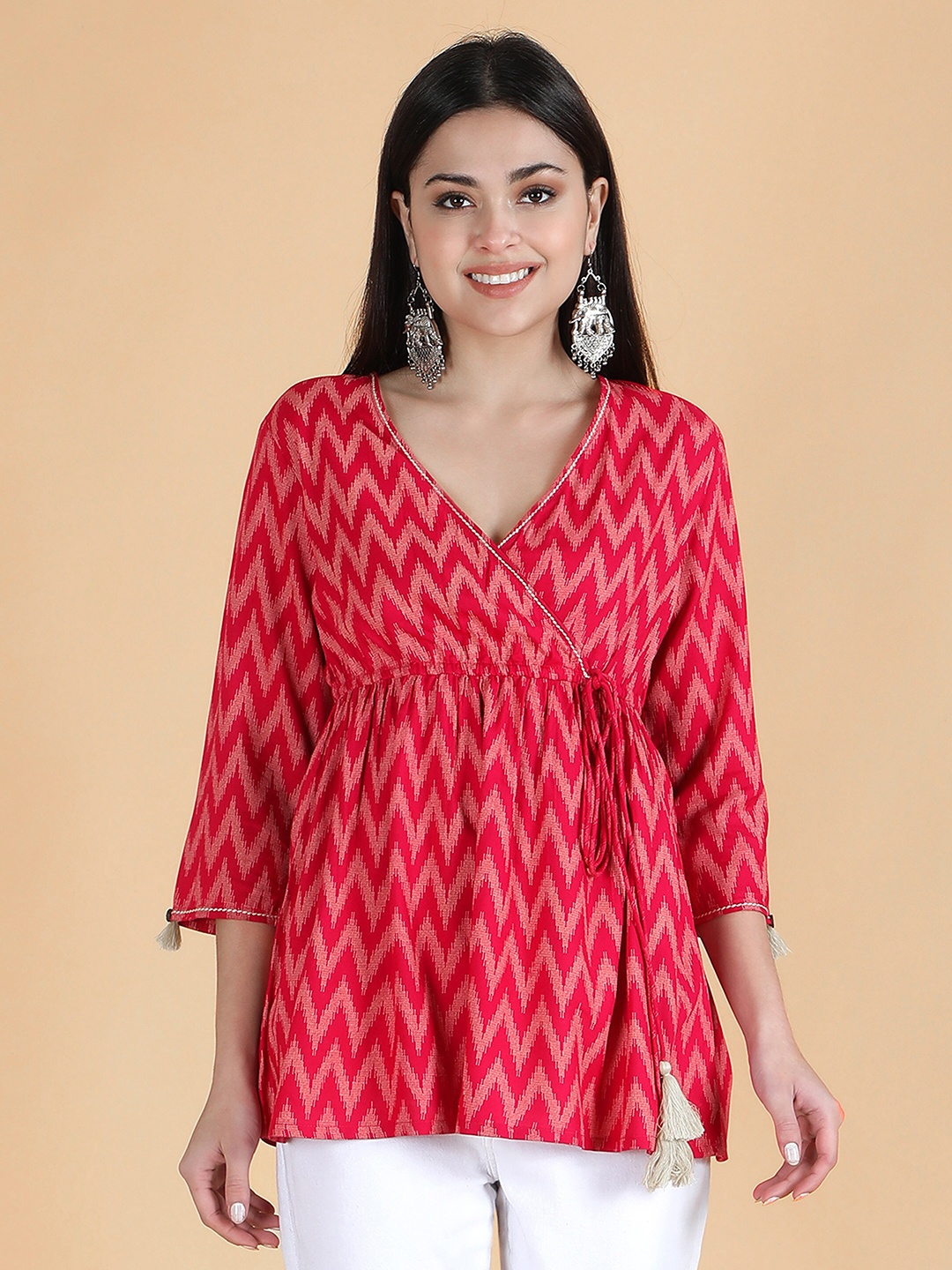 

HERE&NOW Geometric Printed Empire Longline Top, Pink