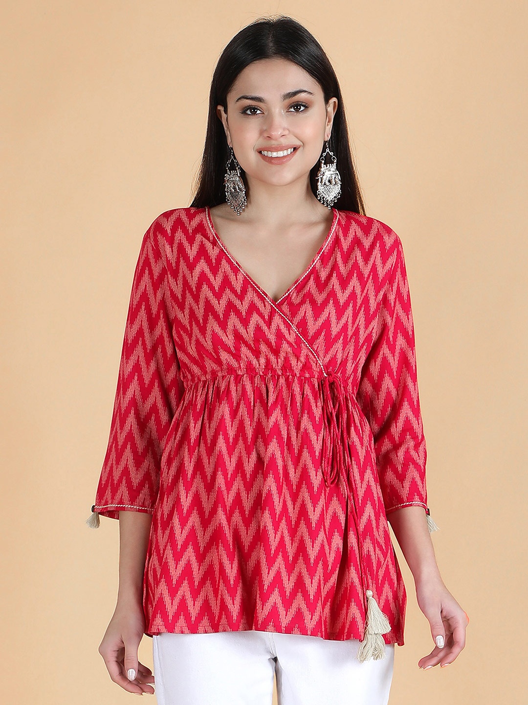 

HERE&NOW Geometric Printed Empire Longline Top, Red