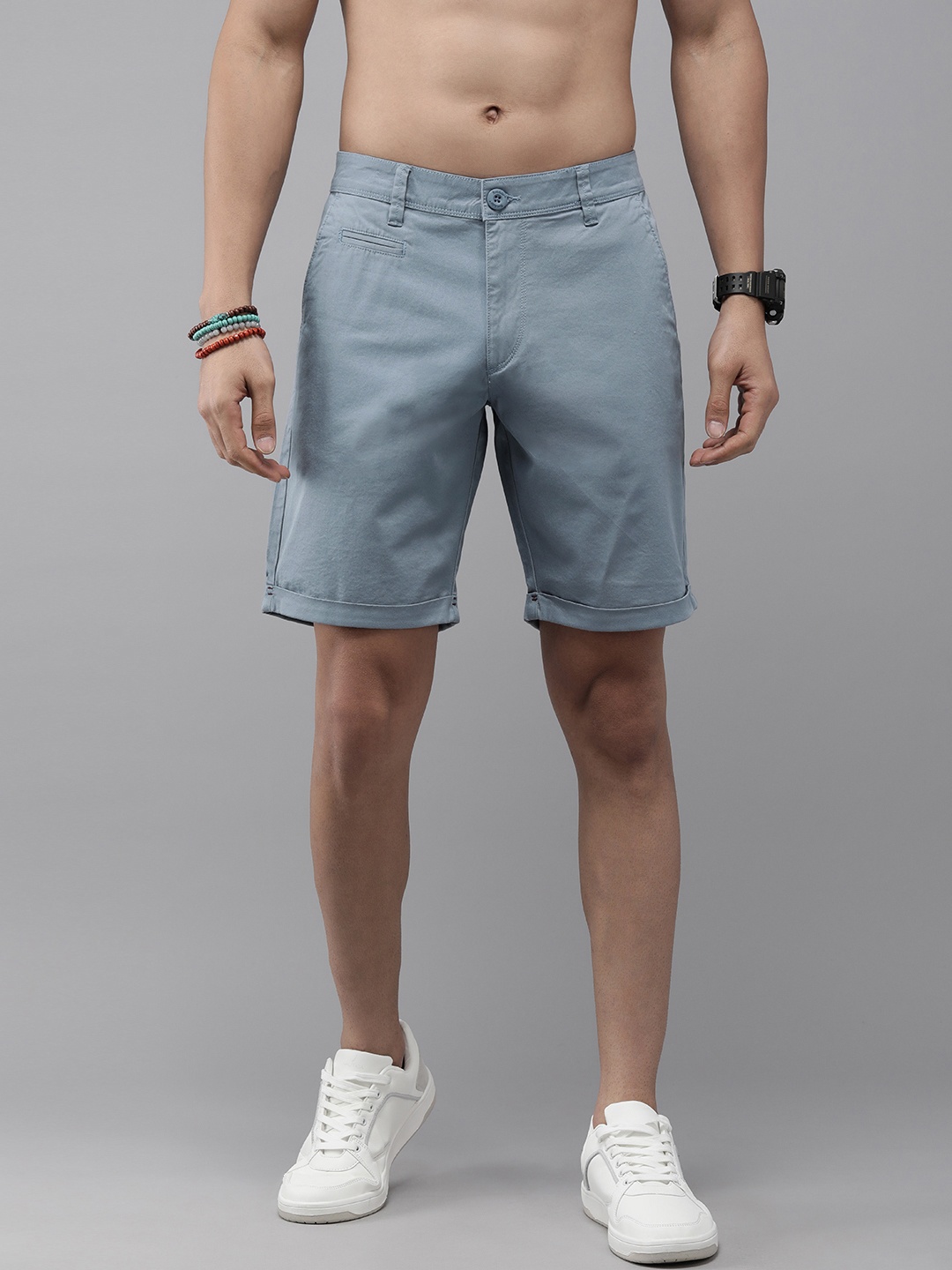 

Roadster Men Mid-Rise Regular Fit Chino Shorts, Blue