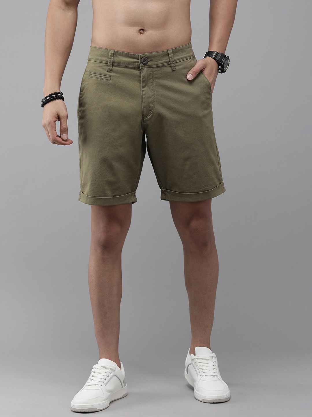 

Roadster Men Mid-Rise Regular Fit Chino Shorts, Olive